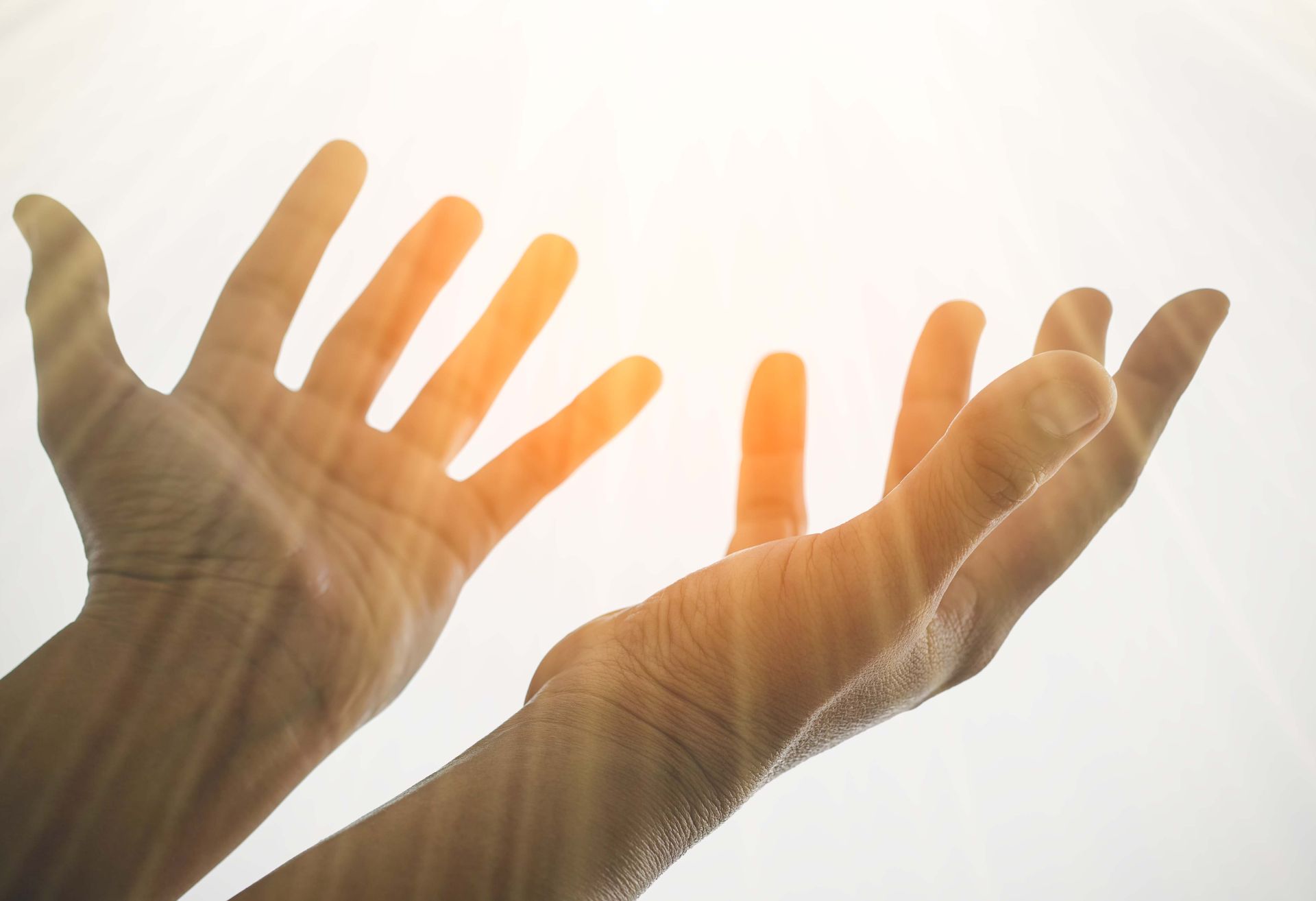 Hands in soft sunlight