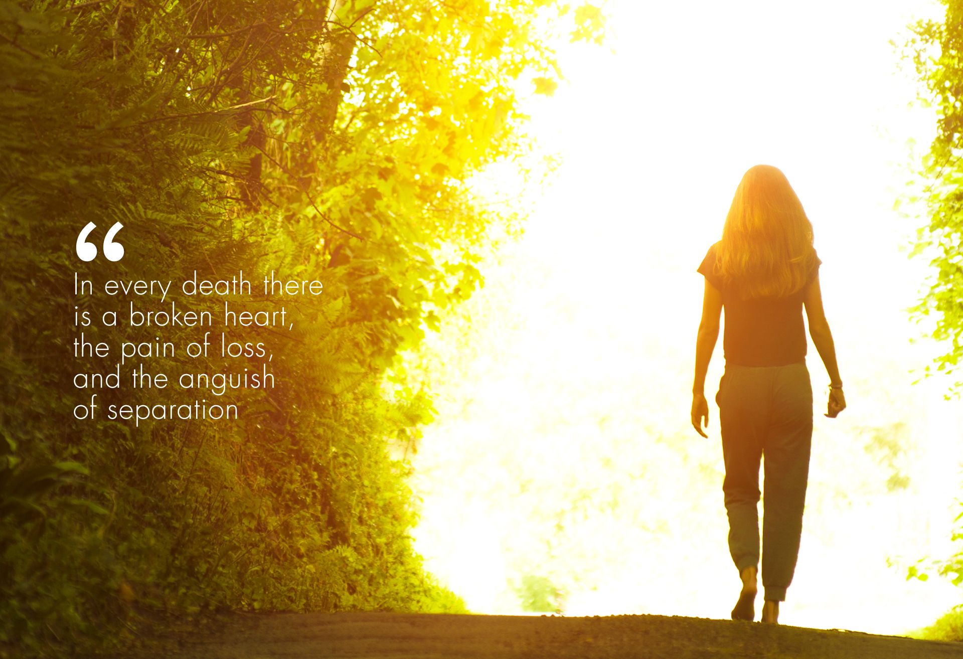 Image of woman walking outside towards the sun
